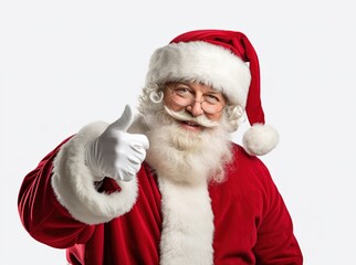 Santa Claus giving thumbs up isolated on white background.