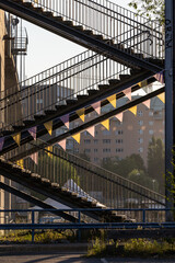 Fototapeta premium Stockholm, Sweden Steps in the early mornin glight up to the Liljeholmen bridge.