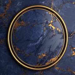 紺色の大理石の背景に金色のオーバル型フレームがある秋冬用の正方形抽象テンプレート。AI生成画像