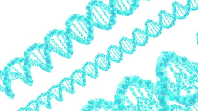 DNA molecule spiral - 3d render. Abstract 3d DNA molecule helix spiral on blue. Medical science, genetic biotechnology, chemistry biology, gene cell concept.