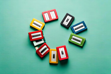 Obraz premium Memory cards in a neat row on a light green background