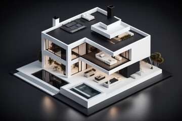 3D Miniature modern Luxury House on Black background