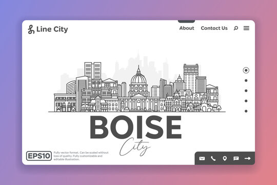 Boise, Idaho, USA architecture line skyline illustration. Linear vector cityscape with famous landmarks, city sights, design icons. Landscape with editable strokes.