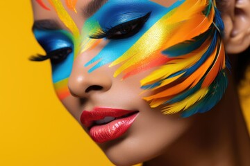 Portrait shot of a model with a bold and colorful vibrant makeup look. Generative AI