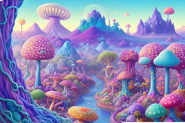 Abwaschbare Fototapete Dunkelblau fantastic mushroom landscape