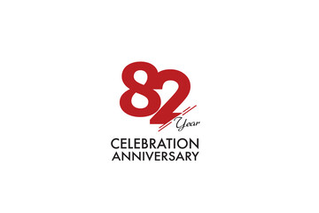 82th, 82 years, 82 year anniversary with red color isolated on white background, vector design for celebration vector