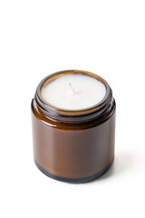 Organic white soy wax candle isolated on white background