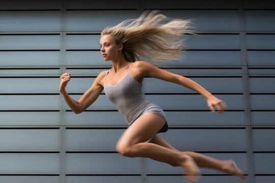A female athlete who supports health and wellness and runs. Generative AI