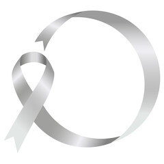 Silver awareness ribbon used to represent many causes including brain disorders and disabilities, limb loss, and schizophrenia.