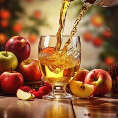 Apple and apple juice splash into a glass. Generative AI
