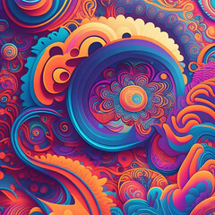 Create vibrant and colorful illustrations inspired by psychedelic art, featuring intricate patterns, swirling shapes, and mind-bending visuals.