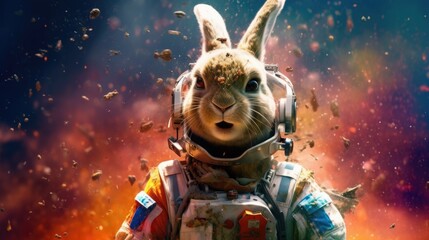 Astronaut Bunny with Explosive Colors in the Background Generative AI