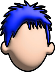 3D Cartoon face with blue hair