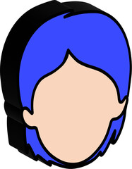 3D cartoon face with blue hair