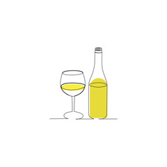 single continuous line bottle and glass of wine