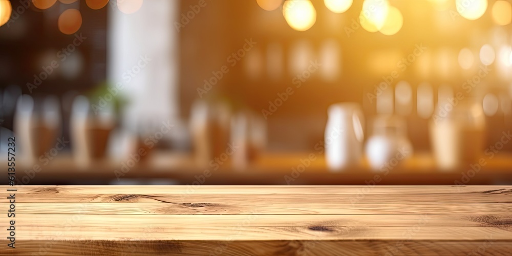 Sticker This stunning coffee shop photograph featuring a cozy shelf and table setup, perfect for a cafe or restaurant decor. The bokeh effect in the background adds a touch of magic to the scene