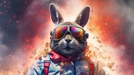 Astronaut Bunny with Explosive Colors in the Background Generative AI