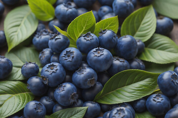Photo Generative Ai of A Bunch of Blueberry and Leaves