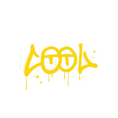 Urban graffiti COOL word sprayed in yellow over white with yeys signs. Trendy dirty typography design perfect for banner,poster,sticker. eps10 vector