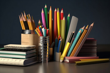 Fototapeta premium Back to school concept, stationary on the desk. High quality photo