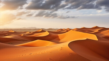 Fototapeta na wymiar Harmonizing Dunes and Light Clouds in the Desert. Generative AI