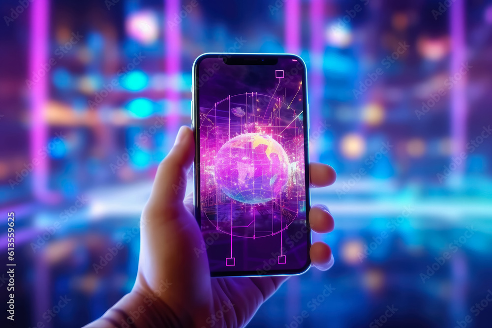 Poster technology virtual global internet connection on smartphone , business internet connection to big da
