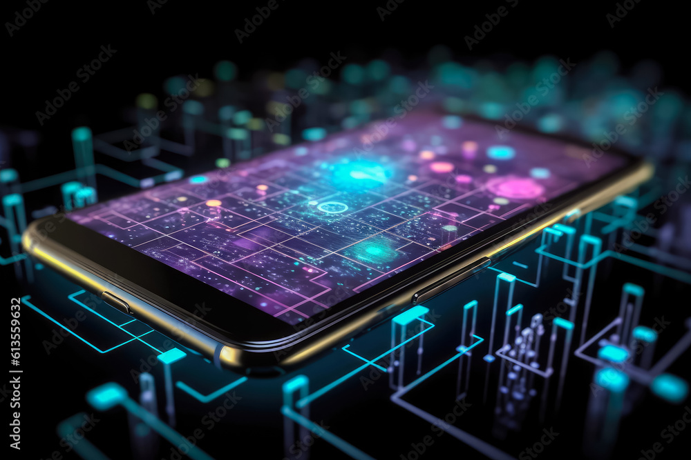 Poster technology virtual global internet connection on smartphone , business internet connection to big da