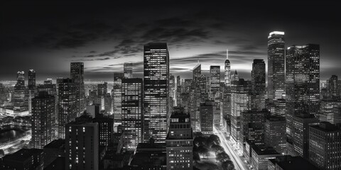 A bustling cityscape captured in stark black and white, concept of Urban energy, created with Generative AI technology