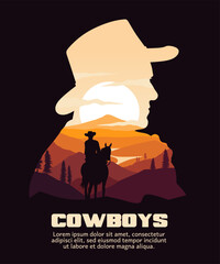 Cowboy design poster with sunset color view