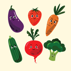 Funny fruits and vegetables set
