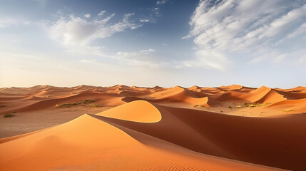 Fototapeta na wymiar Dunes under light clouds in desert. Generative AI