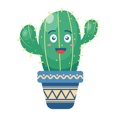 Cute cartoon cactus character in pot
