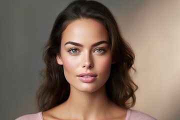 Portrait shot of a woman with a natural and glowing makeup look. Generative AI