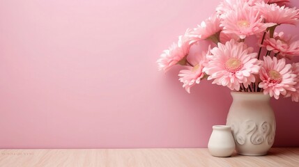 Pink pastel flower in the vase on the table 4k wallpaper