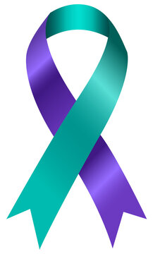 Premium PSD  3d ribbon in purple and teal color for awareness and