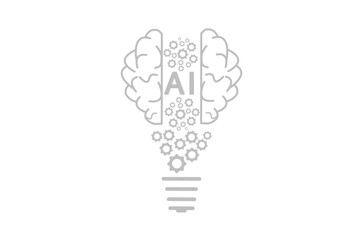 AI.Digital brain and light bulb icon, Human brain and cog concept AI, Conceptual technology of artificial intelligence, Futuristic technology transformation, Artificial brain light bulb icon concept.