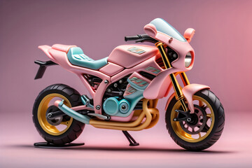 Photo generative Ai 3D miniature Sport motocycle in pastle Color