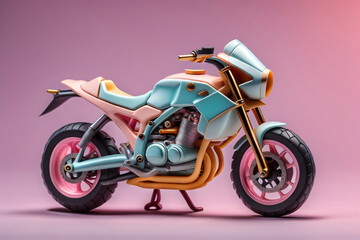 Fototapeta na wymiar Photo generative Ai 3D miniature Sport motocycle in pastle Color