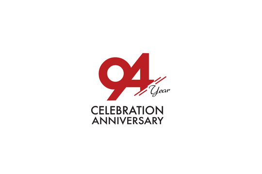 94th, 94 years, 94 year anniversary with red color isolated on white background, vector design for celebration vector