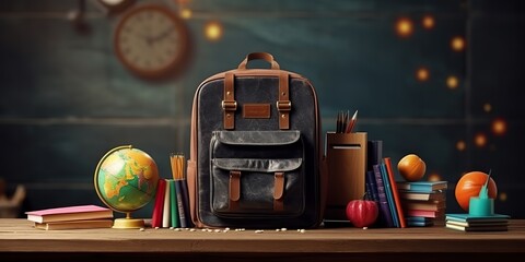 AI Generated. AI Generative. Back to school mockup. Blackboard and learning school tools items equipments supply. Education motivation vibe. Graphic Art
