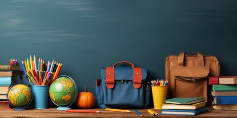 AI Generated. AI Generative. Back to school mockup. Blackboard and learning school tools items equipments supply. Education motivation vibe. Graphic Art