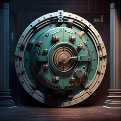 Ai generated illustration Bank vault door. Metal steel round gate