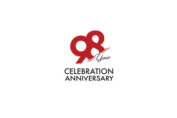 98th, 98 years, 98 year anniversary with red color isolated on white background, vector design for celebration vector
