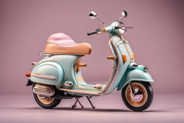 Photo generative Ai 3D miniature Classic motocycle in pastle Color
