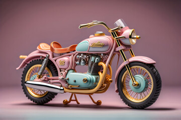 Fototapeta na wymiar Photo generative Ai 3D miniature Classic motocycle in pastle Color