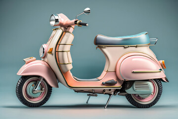 Photo generative Ai 3D miniature Classic motocycle in pastle Color