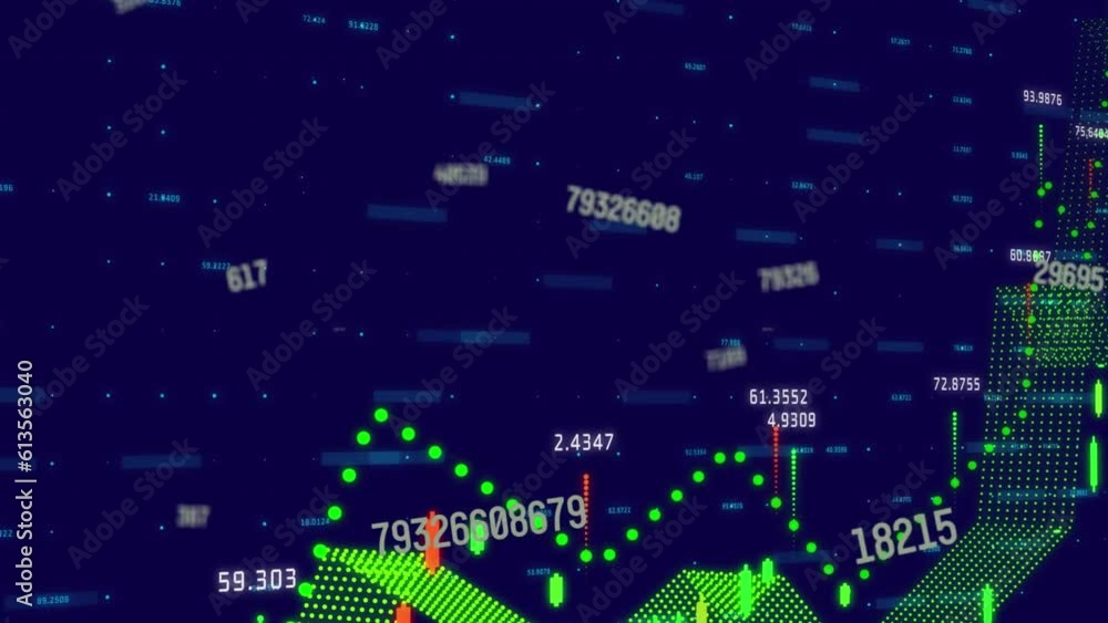 Poster Animation of multiple changing numbers and financial data processing against blue background