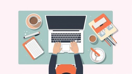 Illustration, person typing on a laptop