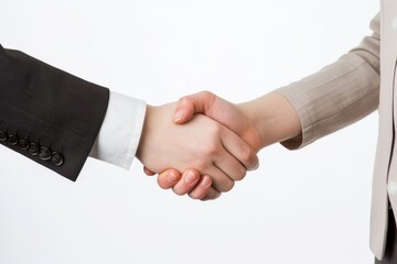 Man and women shaking hands after, only hands.
