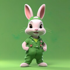 3D illustration of cute rabbits on a green background generative AI